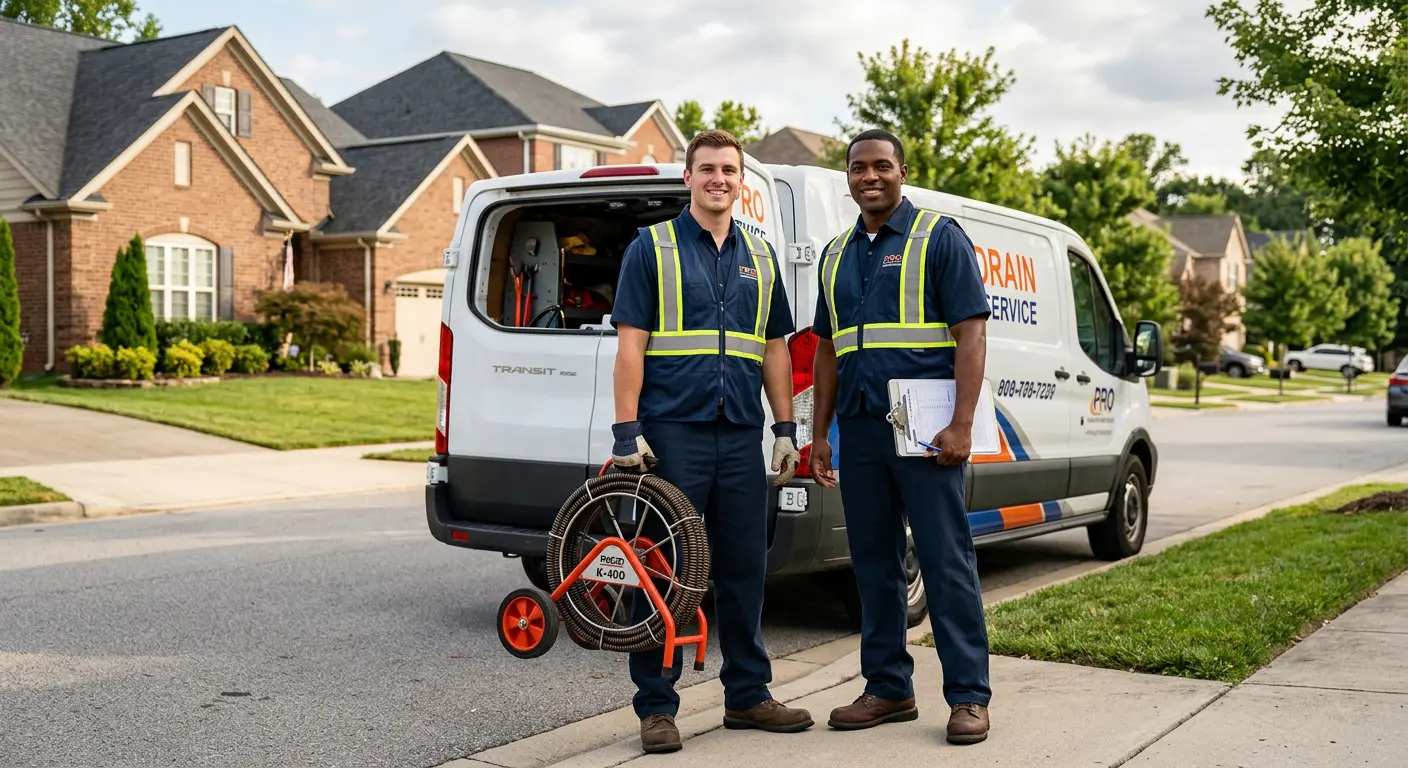 Sewer and drain service team with equipment ready for work in Muncie