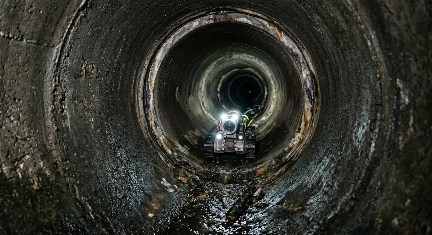 Robotic sewer camera inspecting pipe interior for Sewer Line Cleaning in Muncie
